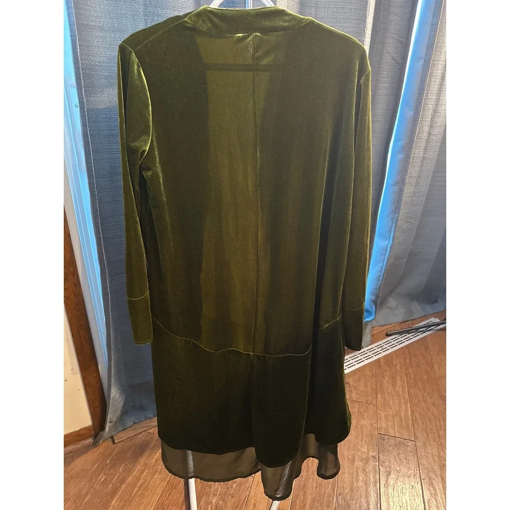 Olive Green‎ Velvet Long Sleeve Open Front EMO Tunic Top Whimsigoth Fairy Goth